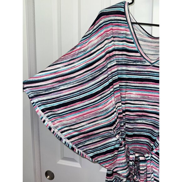 Lane Bryant Top 14/16 Surplice V-Neck Belted Pink Blue Striped NWT - Picture 3 of 5